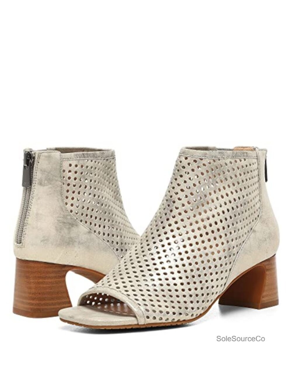 Metallic Suede Open Toe Ankle Bootie Memory Foam